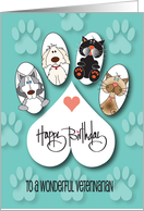 Hand Lettered Birthday for Veterinarian Paw Print with Dogs and Cats card