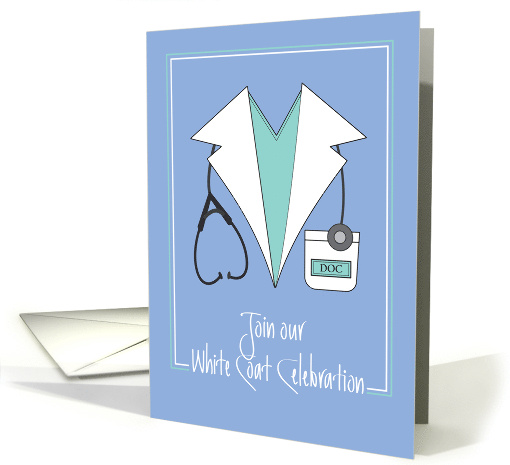 Invitation to White Coat Ceremony with White Coat and Stethoscope card