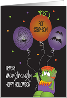Monstrously Happy Halloween for Step Son with Monster and Balloons card