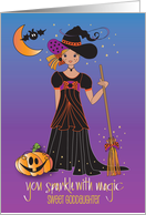Halloween for Goddaughter Trick or Treater in Black Gown with Hat card