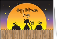 Hand Lettered Halloween for Cousin Black Cat and Pumpkins on Fence card