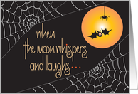 Hand Lettered Halloween Moon Whispers with Spider Webs & Bat card