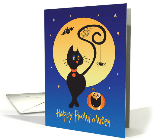 Halloween Prowl o Ween Prowling Black Cat Moon and Jack O Lantern card