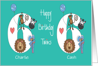Birthday for 6 Year Old Twin Boys, Custom Names & Zoo Animals card