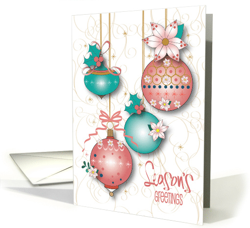 Christmas Season's Greetings with Poinsettia Decorated Ornaments card
