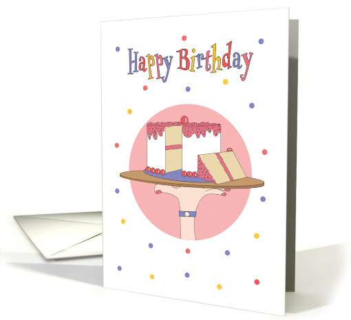 Birthday for Waitress, Waitress Hand Holding Platter with Cake card