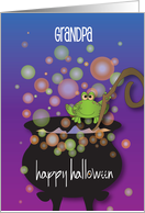 Halloween for Grandpa Green Toad Stirring Black Cauldron with Bubbles card