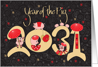 Hand Lettered Year of the Pig, 2031, Numbers & Celebrating Pigs card