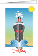 Hand Lettered Christmas Cruise Ship Ocean Liner with Poinsettias card