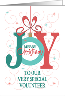 Hand Lettered Joy Christmas Ornament Thank You for School Volunteer card