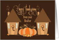 Hand Lettered Thanksgiving from Realtor, Cottages & Pumpkins card