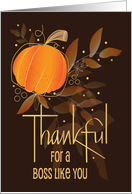 Hand Lettered Thanksgiving for Wonderful Boss Pumpkin and Leaves card