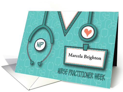 Nurse Practitioner NP Week, Stethoscope, Heart & Custom Name Tag card