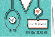 Nurse Practitioner NP Week, Stethoscope, Heart & Custom Name Tag card