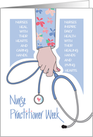 Hand Lettered Nurse Practitioner Week Arm in Scrubs with Stethoscope card
