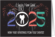 Hand Lettered New Year 2023 from Dentist with Fireworks and Tooth card