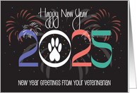 Hand Lettered Happy New Year 2024 from Veterinarian with Paw Print card