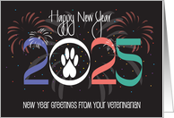 Hand Lettered Happy New Year 2025 from Veterinarian with Paw Print card