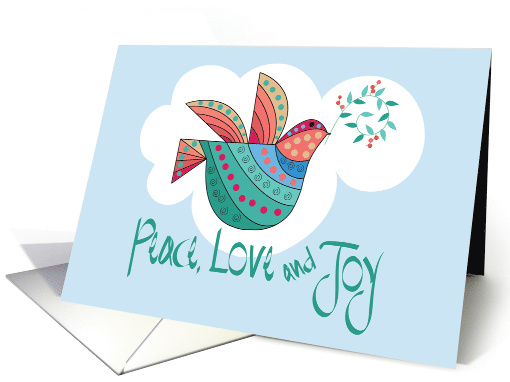 Hand Lettered Peace on Earth, Decorated Angel Dove & Olive Branch card