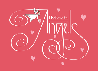 Valentine for Caregiver, I Believe in Angels, Flying Angel & Hearts
