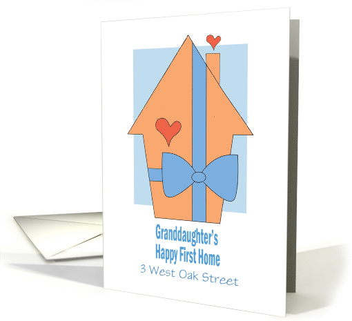 First Home Granddaughter, Custom Address Cottage, Bow & Hearts card