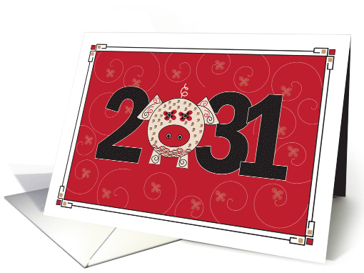 Year of the Pig 2031, with Large Date and Floral Decorated Pig card