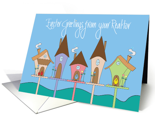 Easter from Realtor, Birdhouse Neighborhood Birds, Tulips & Eggs card