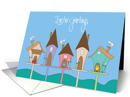 Easter for Realtor, Birdhouses with Decorated Eggs & Birds card