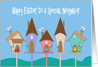 Easter for Neighbor, Birdhouses with Decorated Eggs & Birds card