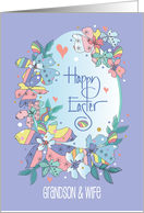 Hand Lettered Easter for Grandson & Wife Patterned Flowers on Egg card