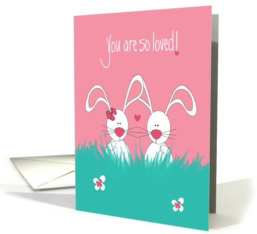 Hand Lettered You are so Loved, Two Rabbits with Hearts card (1560844)