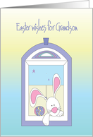 Easter for Grandson Away at College with Bunny in Window with Egg card