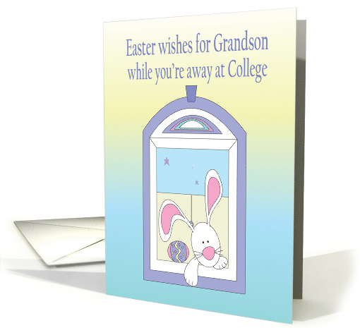 Easter for Grandson Away at College, Bunny in Window with Egg card