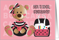 Back to School for Granddaughter Bear with Polka Dot Backpack and Bow card