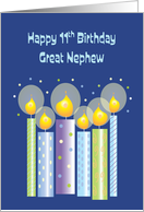 11th Birthday for Great Nephew with Patterned Candles on Blue card