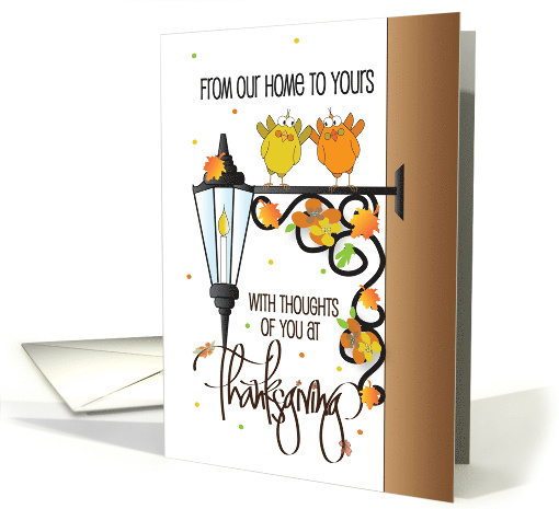 Hand Lettered Thanksgiving From our Home to Yours Birds and Light card