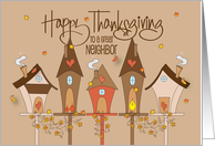 Thanksgiving for Neighbor Leaf-covered Bird House Neighborhood card