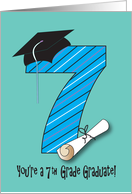 Graduation Congratulations for 7th Grader, Large 7, Hat & Diploma card