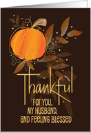 Hand Lettered Thanksgiving Giving Thanks for Husband with Fall Leaves card