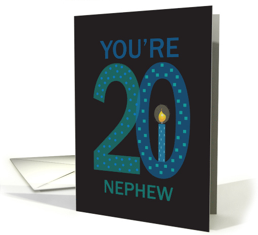 20th Birthday for Nephew, Large Decorated Numbers with Candle card