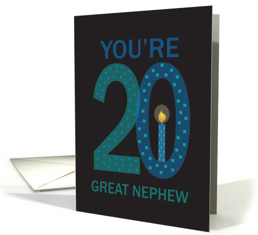 20th Birthday Great Nephew, Large Decorated Numbers & Candle card