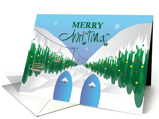 Hand Lettered Christmas for Skier, Ski Tips Heading Down Moguls card