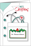 Hand Lettered Christmas to Outstanding Doctor Custom Name Nametag card