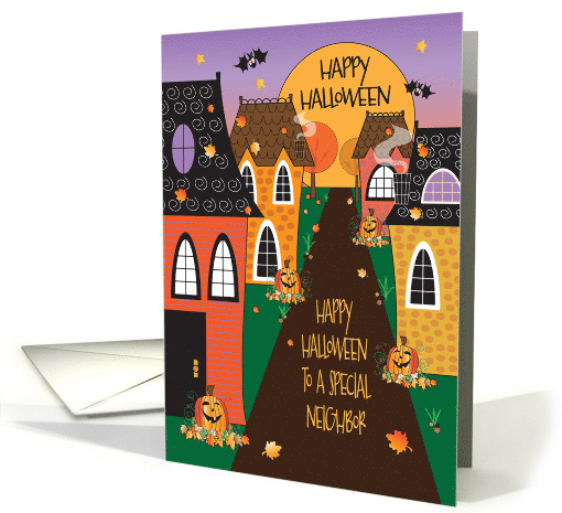 Halloween for Neighbor, Fall Home Neighborhood, Pumpkins & Bats card
