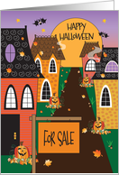 Halloween from Realtor, Fall Cottages with For Sale Sign & Pumpkins card