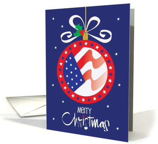 Hand Lettered U.S. Patriotic Christmas Ornament with Stars & Bow card