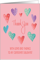 Hand Lettered Thank you Caregiver Daughter with Decorated Hearts card