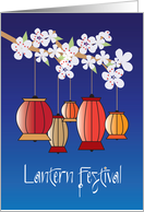Chinese Lantern Festival, Five Suspended Lanterns & Cherry Blossoms card