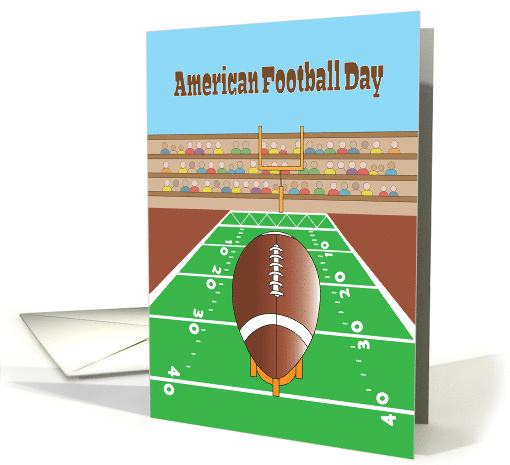 American Football Day, Football on Field, with Goalpost and Crowd card