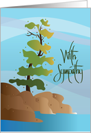 Hand Lettered Sympathy for Him with Pine Tree Along Water with Rocks card